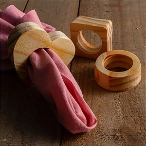Conjunto 4 Anéis para Guardanapos de Madeira Teca Coração - Wolff Craft