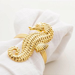 Conjunto 4 Anéis para Guardanapos de Zinco Cavalo Marinho Dourado 6cm x 4cm x 4cm - Wolff