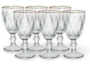 Conjunto 06 Taças Diamante com Filete Dourado 340ML