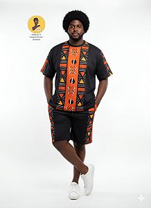 Conjunto Camiseta e Bermuda Estampa Étnica Afro Composição 96% Poliéster 04 Elastano