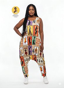 Macacão Saruel Estampa Afro – Composição 96% Poliéster 04% Elastano