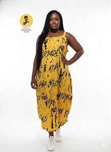 Vestido Longo Afro Amarelo Grafite – 96% Poliéster 04% Elastano