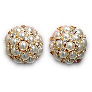 Brinco Semijoia Bolinhas Pérola e Zircônias Cristal