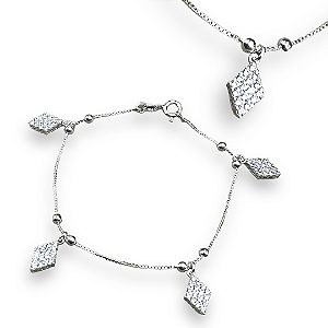 Pulseira Veneziana Bolinhas e Losangos Cravejados Prata 925