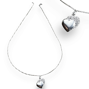 Pingente Prata 925 Coração Duplo Cravejado Zircônias Cristal