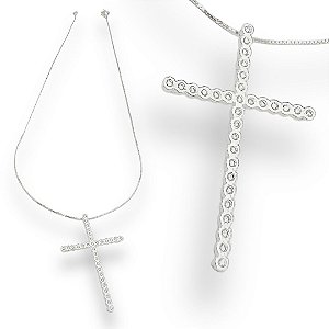 Pingente Prata 925 Crucifixo Cravejado Zircônias Cristais 2mm