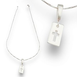 Pingente Prata 925 Placa com Cruz