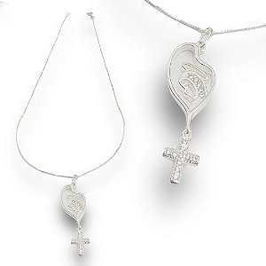 Pingente Prata 925 Nossa Senhora Cravejado Zircônias Cristal com Pendente Cruz