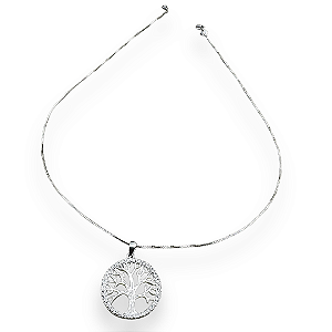 Pingente Prata 925 Árvore da Vida com Círculo Cravejado Zircônias Cristal 1mm