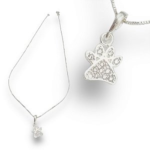 Pingente Prata 925 Pata Pet Cravejada Zircônias Cristal 1mm