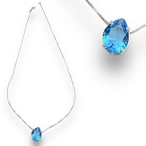 Pingente Prata 925 Gota Zircônia Topázio Azul Sky