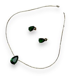 Conjunto Semijoia Gota Esmeralda