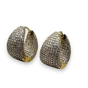 Brinco Semijoia Luxo Argola Cravejada Zircônias Cristal