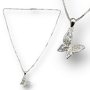 Pingente Prata 925 Borboleta Cravejada Zircônias Cristal