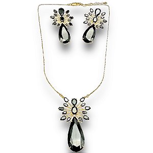 Conjunto Semijoia Luxo Pedraria Zircônias Cor Preto