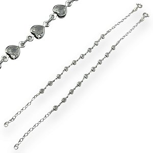 Pulseira Prata 925 com Pontos de Luz Coração