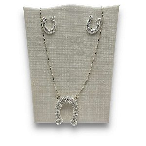 Conjunto Prata 925 Ferradura Cravejado Zircônias Cristal