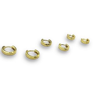 Brinco Semijoia Trio Argolinhas Lisa Tubo Chanfrado 2mm