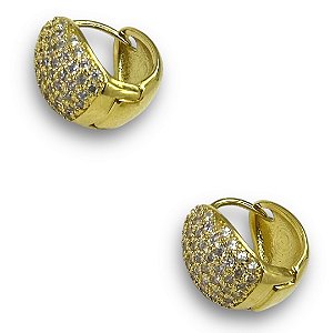 Brinco Semijoia Argola Luxo Cravejada Zircônias Cristal 9mm