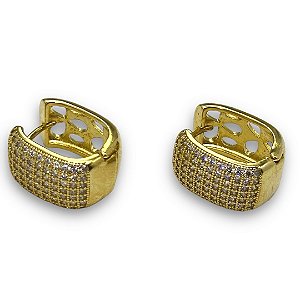 Brinco Semijoia Argola Luxo Cravejada Zircônias Cristal 12mm