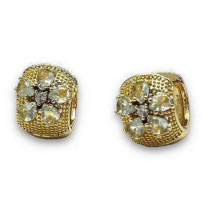 Brinco Semijoia Argola Luxo Trabalhada com Flor Cravejada Zircônias Cristal