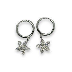 Brinco Prata 925 Argolinha Cravejada Flor