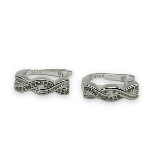 Brinco Prata 925 Argola Cravejada Entrelaçada