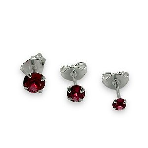 Brinco Prata 925 Trio Ponto de Luz Vermelho