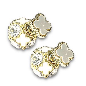 Brinco Semijoia Inspiração Duplo Madrepérola com Zircônias
