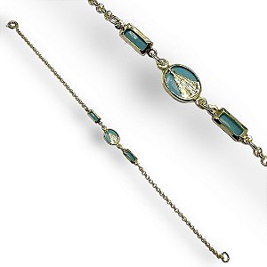 Pulseira Semijoia Nossa Senhora com Pedraria Leitosa Azul