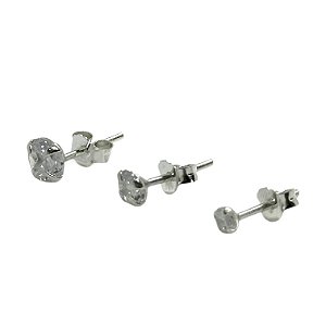 Brinco Prata 925 Trio Ponto de Luz Cristal Redondo