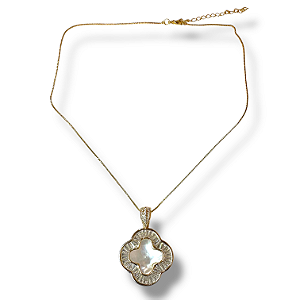 Conjunto Semijoia Luxo Inspiração Trevo Português Madrepérola com Microzircônias
