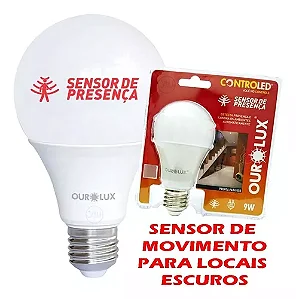 Lampada com sesor de presença 9w luz bca ourolux bivolt