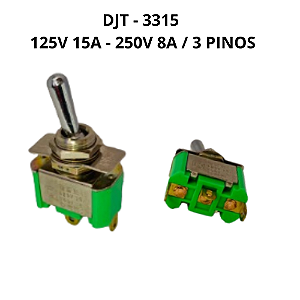 Chave Interruptor Alavanca 3 teclas -DJT 3315 3T 15A 250V ON-OFF-ON