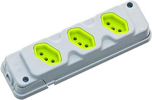 Tomada em barra para extensão com 3 tomadas 2P+T 20A cinza/verde - Robust - Fiolux