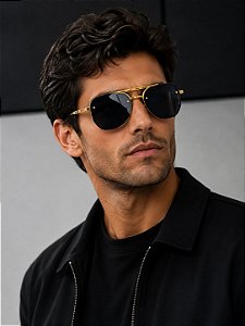 Óculos de Sol Lou Aviador Masculino - PRETO c/ DOOURADO