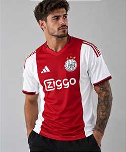 Camiseta Ajax Vermelha e Branca Masculina – Modelo Torcedor