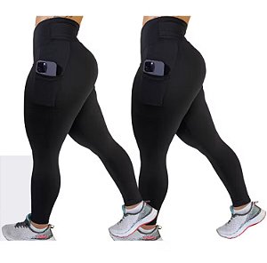 Calça legue de poliamida femininos zero transparência Bolso lateral