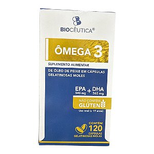 O produto é um suplemento alimentar de Ômega 3 da marca Biocêutica.