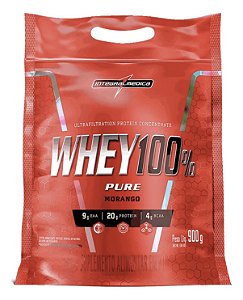 Whey 100% Pure Pouch Morango 900g Integralmedica - 21g de Proteína para Hipertrofia e Recuperação Muscular