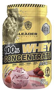 Proteína Whey Concentrada Leader Nutrition Morango 900g Sem Glúten
