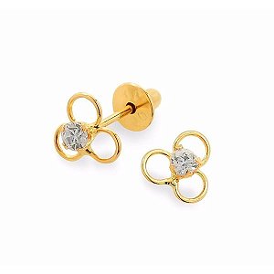 Par de brincos flor 3 pétalas com Zircônia Ouro 10K