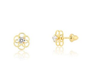 Par de Brincos Flor com Zircônia Ouro 10K