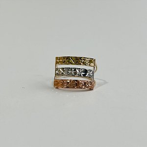 Anel Chapado 3 cores Ouro 18K e 10K Acabamento Trabalhado