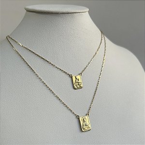 Escapulário Nossa Senhora do Carmo e Sagrado Coração de Jesus Ouro 18K