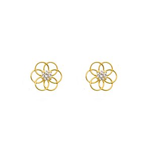 Par de Brincos Flor com Zircônia Ouro 18K