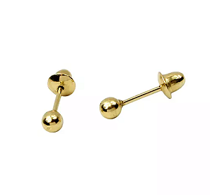 Par de Brincos Bolinha Ouro 18K