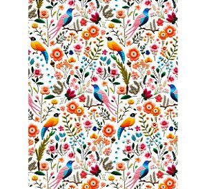 SARJA DIGITAL IMPERMEÁVEL 100% ALGODÃO ESTAMPADA PASSAROS 3D 0,50cm X 1,70m | PM039S01