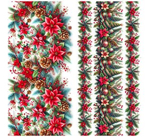 TRICOLINE DIGITAL 100% ALGODÃO ESTAMPADA NATAL BARRADO 0,55cm x 1,50m | CH131C01