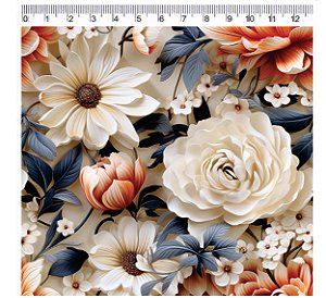 TRICOLINE DIGITAL 100% ALGODÃO ESTAMPADA 3D FLORAL 0,50cm x 1,50m | RB114C01